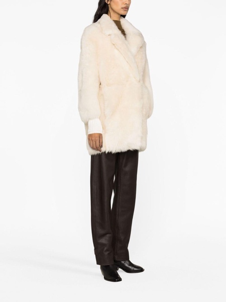 single-breasted faux-fur coat