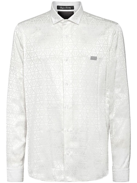 monogram-jacquard button-up shirt 