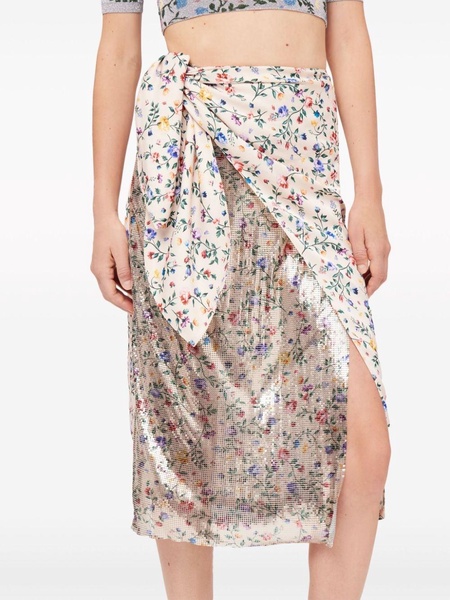 floral-print layered midi skirt