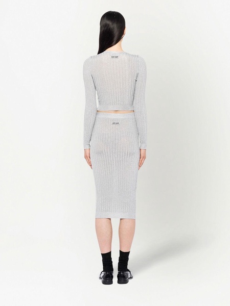 Lamé ribbed-knit cropped cardigan