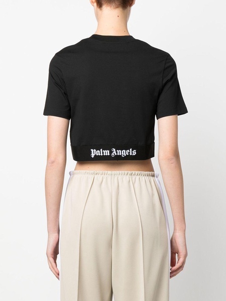 Logo tape stretch cotton cropped t-shirt