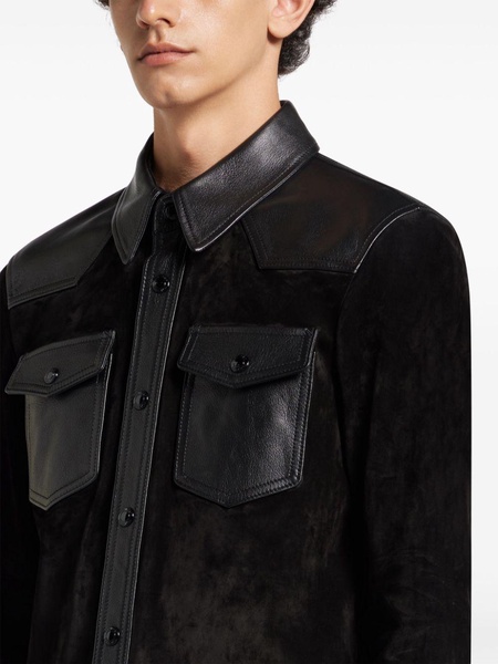 leather trim suede shirt