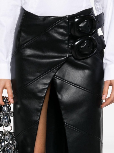 buckle-fastening faux-leather wrap skirt