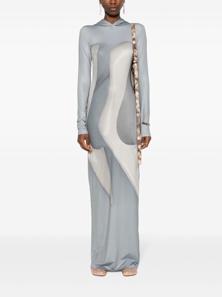 stiletto-print hooded maxi dress