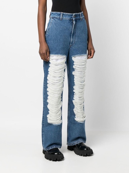 frayed-detailed straight-leg jeans