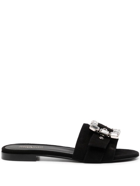 Fade Jeweled Buckle Black Suede Sandal