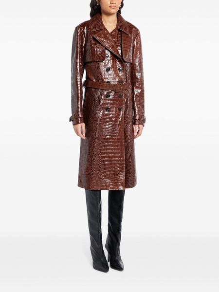 crocodile-effect leather trench coat