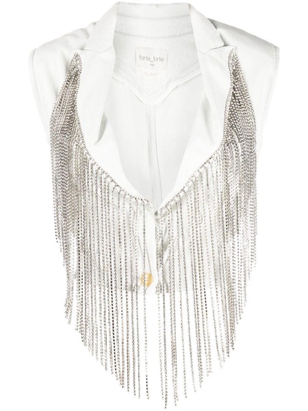 crystal-fringe sleeveless cotton jacket