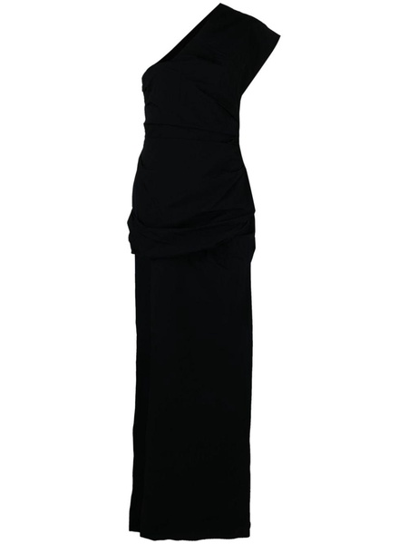 gathered asymmetric silk gown