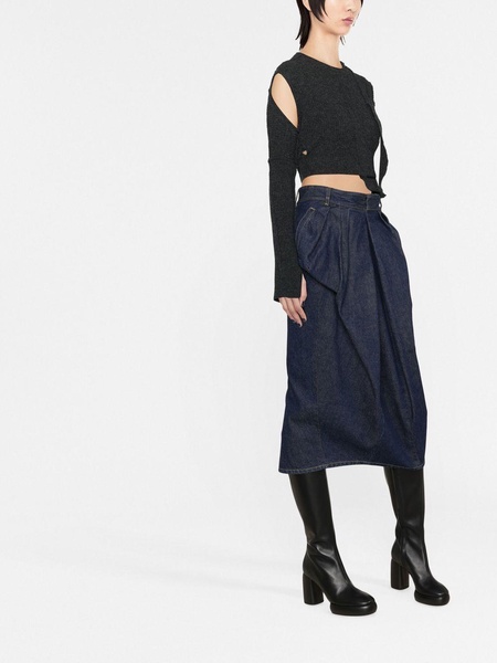 pleated denim skirt