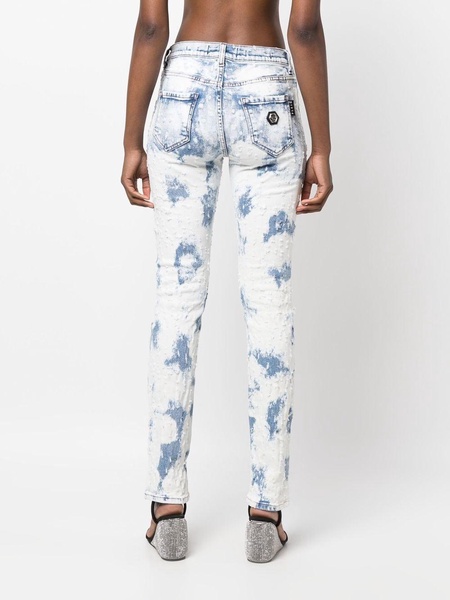 bleach-wash straight-leg jeans