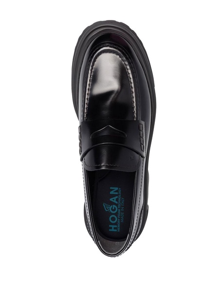 leather ridged-sole  loafers