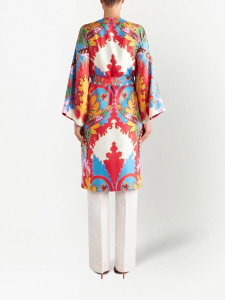 abstract-pattern tied coat