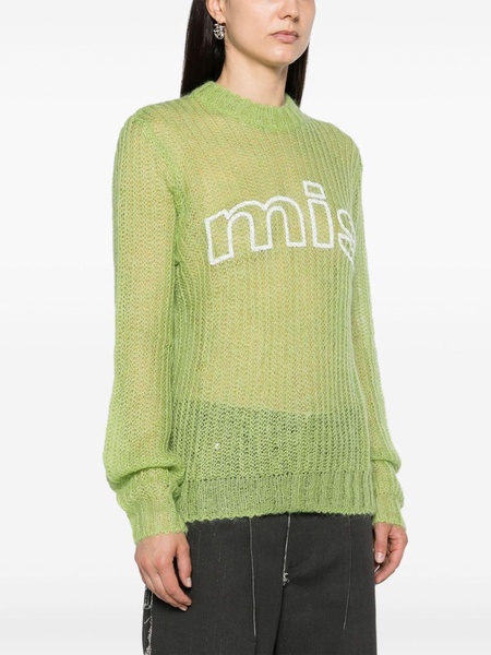 Lime Green Logo Print Semi-Sheer Jumper