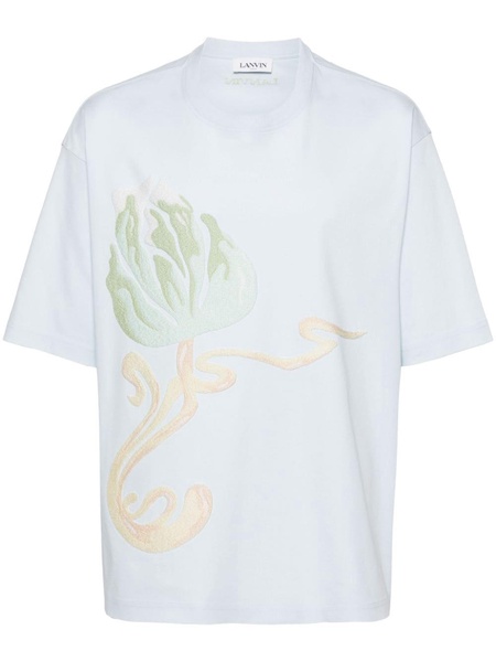 floral-embroidered cotton T-shirt