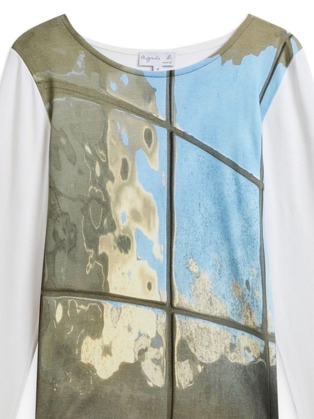 long-sleeved graphic-print top