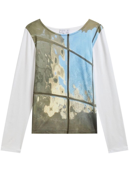 long-sleeved graphic-print top