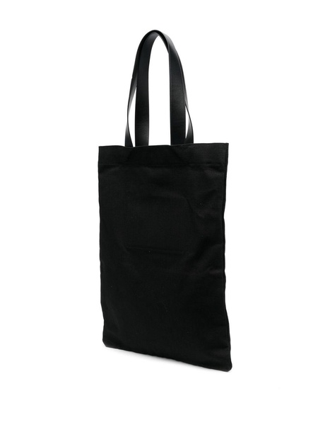 Black Tote Bag with Logo Print in Canvas Woman