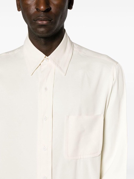 pointed-collar satin-finish shirt