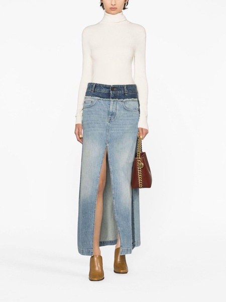 panelled denim maxi skirt