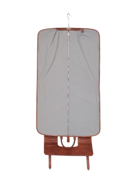 buckle-fastened leather garment bag