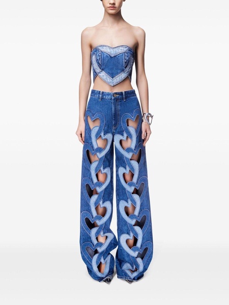 Heart cut-out wide-leg jeans