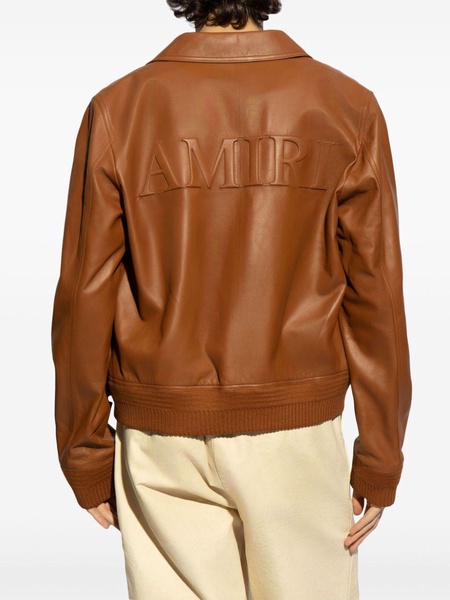 logo-embossed leather jacket