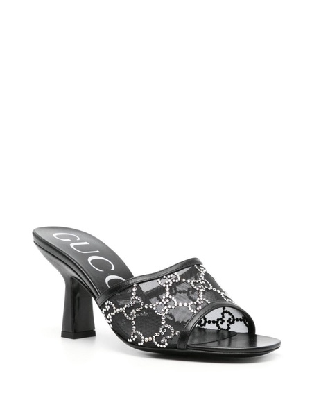 Black GG Supreme Crystal-Embellished Sandals