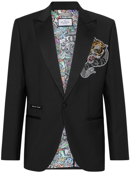 tattoo-appliqué single-breasted blazer