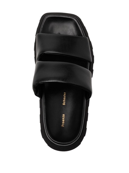 leather open-toe slides