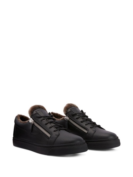 shearling-trimmed leather sneakers