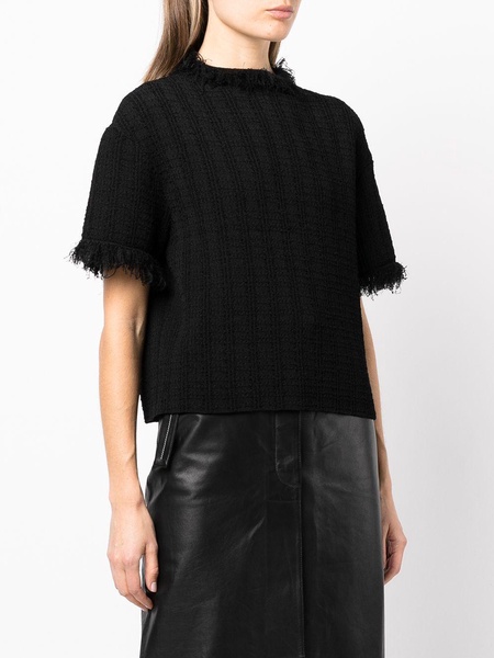 frayed-edge short-sleeve jumper