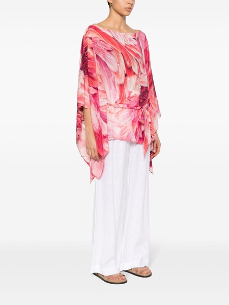 plumage-print short kaftan