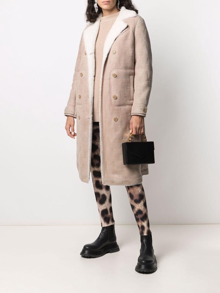 monogram-embossed long shearling coat