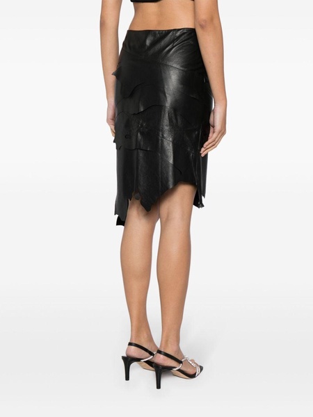 asymmetric leather midi skirt