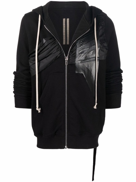 pleated-patchwork zipped hoodie