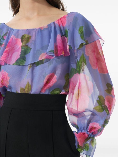 rose-print chiffon blouse