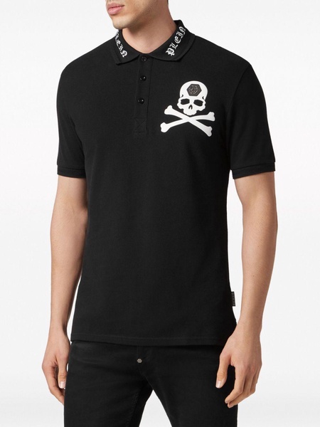 skull-print cotton polo shirt