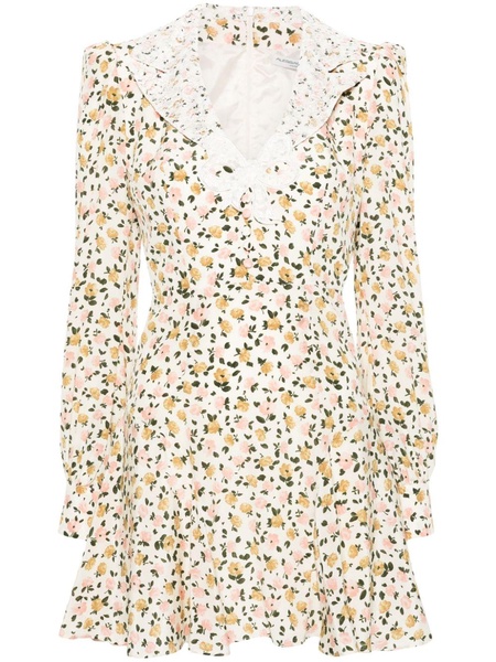 floral-print silk mini dress