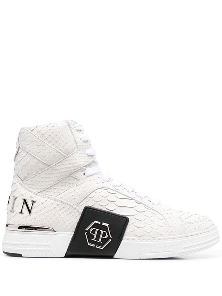 snakeskin-effect high-top sneakers