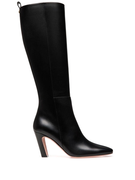 logo-plaque heeled knee-high boots