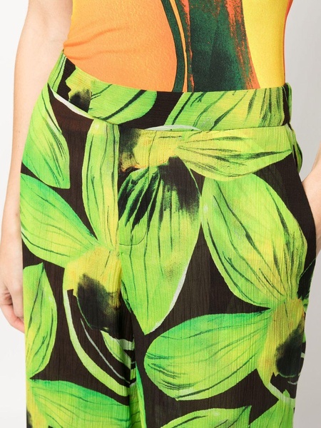 leaves-pattern wide-leg trousers 