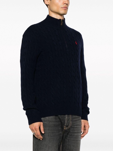 logo-embroidered cable-knit half-zip jumper