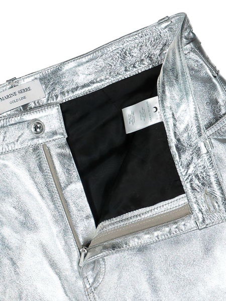 metallic-finish leather trousers