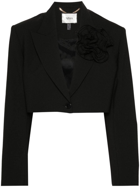 floral-appliqué single-breasted blazer