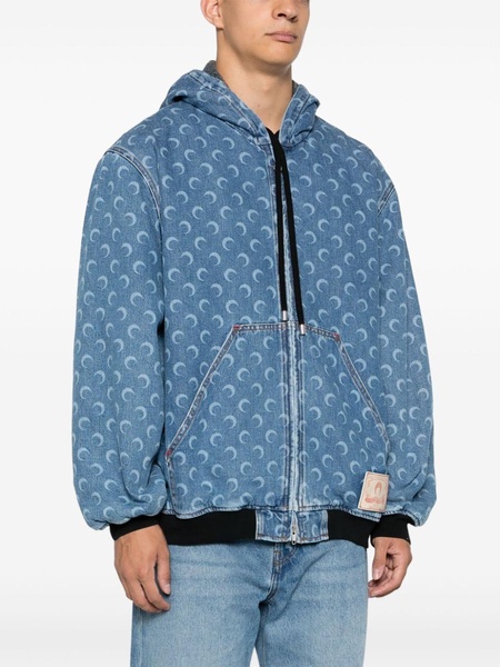 Moon-laser denim puffer jacket