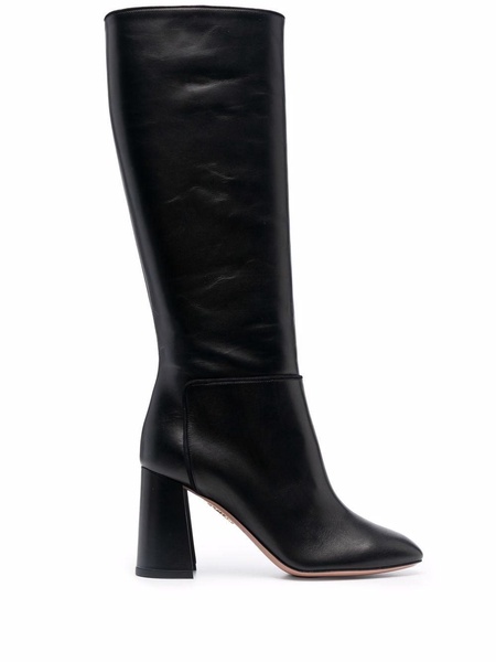 polished-finish round-toe boots