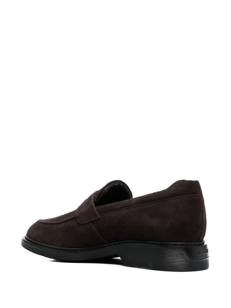 logo-embossed suede loafers