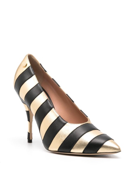 striped metallic pumps