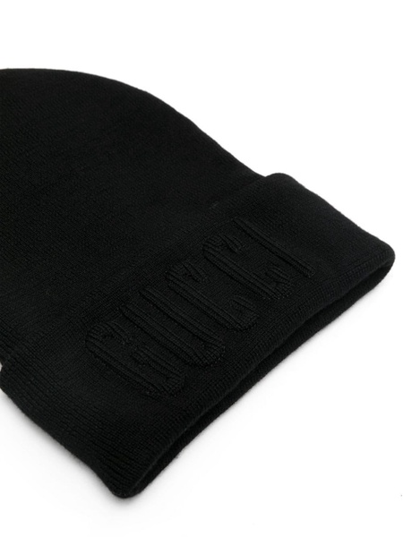 Embroidered wool knit beanie